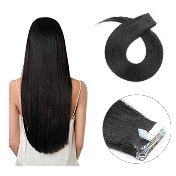 Black Remy Tape in Hair Extensions Cheap Double Drawn Brazilian Adhesive Tape in Human Hair Extensions for Thin Hair #1 Black/Jet Black