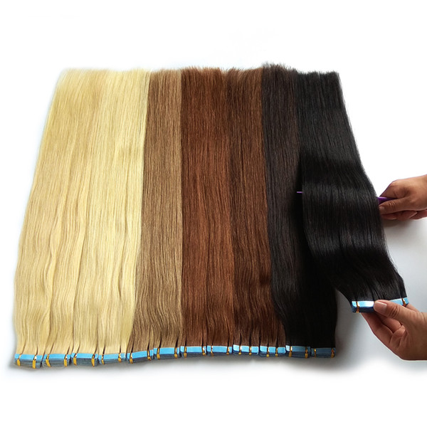 Tape In Human Hair Extensions 100% Remy Unprocessed Can Be Bleached And Dyed 10A Grade Thick Bottom 27 Colors Optional 40pcs 100g/Pack