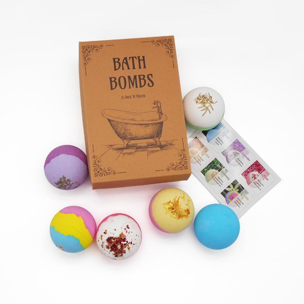 2019 6pcs Organic Bath Bombs Bubble Bath Salts Ball Handmade SPA Stress Relief Exfoliating Rose Lavender Dried Flower