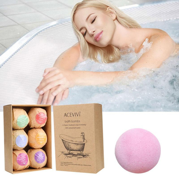 6pcs Organic Bath Bombs Bubble Bath Salts Ball Essential Oil Handmade SPA Stress Relief Exfoliating Mint Lavender Rose Flavor Free Shipping