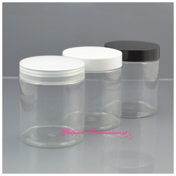 30pcs/lot 250g PET Skin Care Cream Jar 250ml Plastic Storage Clear Container PET Cookie Jar Three Color Cap