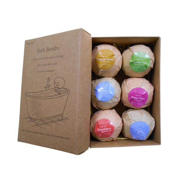 6pcs Organic Bath Bombs Bubble Bath Salts Ball Essential Oil Handmade SPA Stress Relief Exfoliating Mint Lavender Rose Flavor