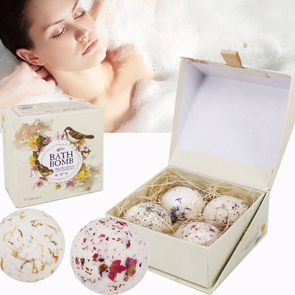 4Pcs Natural Sea Salt Bath Ball Set Lavender Rose Flower Bubble Bath Bombs GIFT