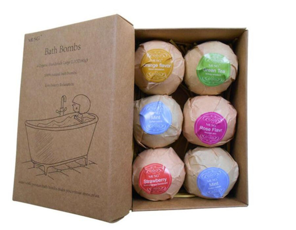 6pcs/set Organic Bath Bombs Bubble Bath Salts Ball Essential Oil Handmade SPA Stress Relief Exfoliating Mint Lavender Rose Flavor free ship