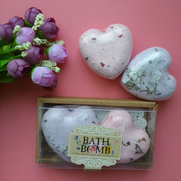 Bubble Bath Salt Bomb With Natural Dried Flower Essential Oil Bath Salt Handmade SPA Bath Skin Care Heart-Shaped 2 pcs/set 20*60g