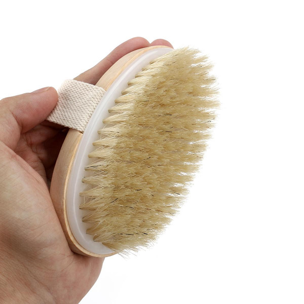 Hot Sale Wooden Bath Shower Bristle Brush SPA Dry Skin Body Brush Natural Bristle Brushes Soft Handle Pouch SPA Brush