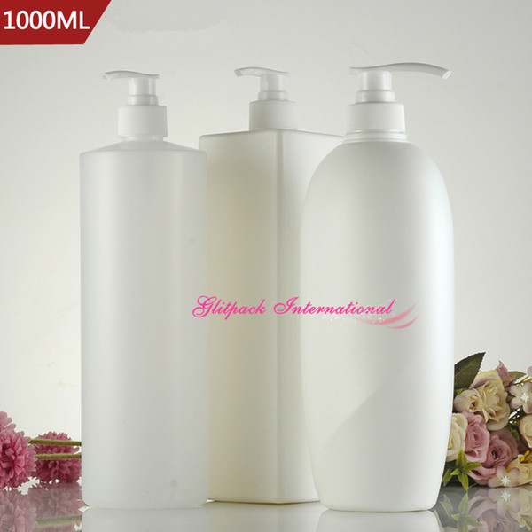 1000ml white empty cosmetic bottle 35oz HDPE empty shampoo bottles w/ pump dispenser large size cosmetic packaging round/square bottle