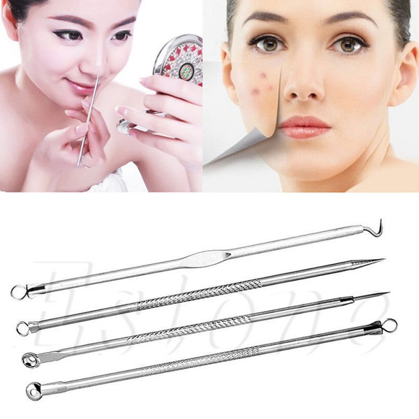 High Quality 4 pcs Acne Blemish Pimple Extractor Tool Blackhead Comedone Remover HTY07