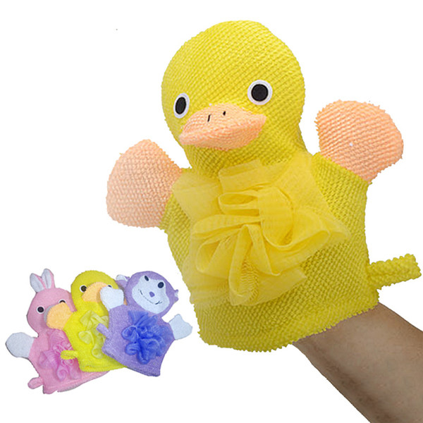 Random Color Cute 2Pcs Children's Polyester Cartoon Bath Glove For Exfoliating SPA Scrub Glove Clean Body Showering Body Wash