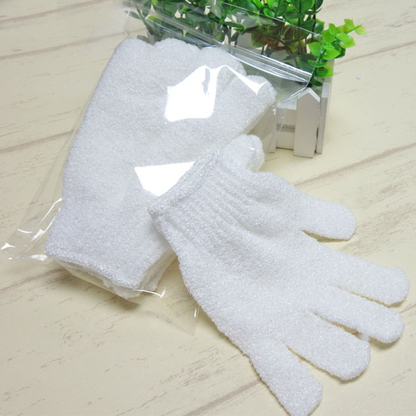 White Nylon Body Cleaning Shower Gloves Exfoliating Bath Glove Flexible Free Size Five Fingers Bath Gloves Bathroom Supplies DDA584