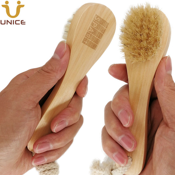 MOQ 50pcs OEM Boar Bristle Facial Brushes Shaving Brush Customized LOGO Wooden Handle Facial Cleaning Brush Skin Care Tool