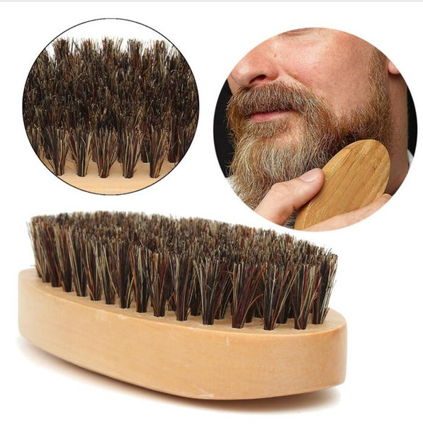 New Boar Hair Bristle Beard Mustache Brush Military Hard Round Wood Handle Anti-static Peach Comb Hairdressing Tool for Men