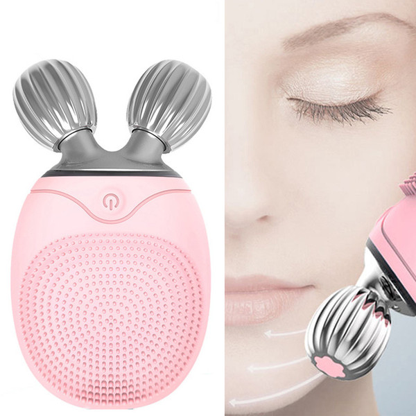 Pink Deep Pore Cleansing Electric Vibration Silicone Facial Cleanser V Face Shape Slimming Double Chin Remover Beauty Roller Massager