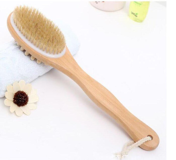 NEW Hot 2 in 1 Sided Natural Bristles Scrubber Long Handle Wooden Spa Shower Brush Bath Body Massage Brushes