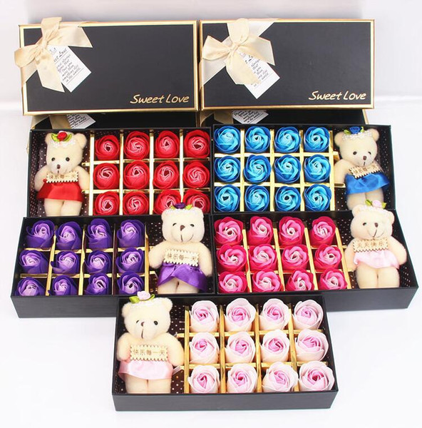 12pcs/Box Romantic Rose Soap Flower With Little Cute Bear Doll Great Valentine's Day Gifts/ Wedding Gift/Birthday Gift