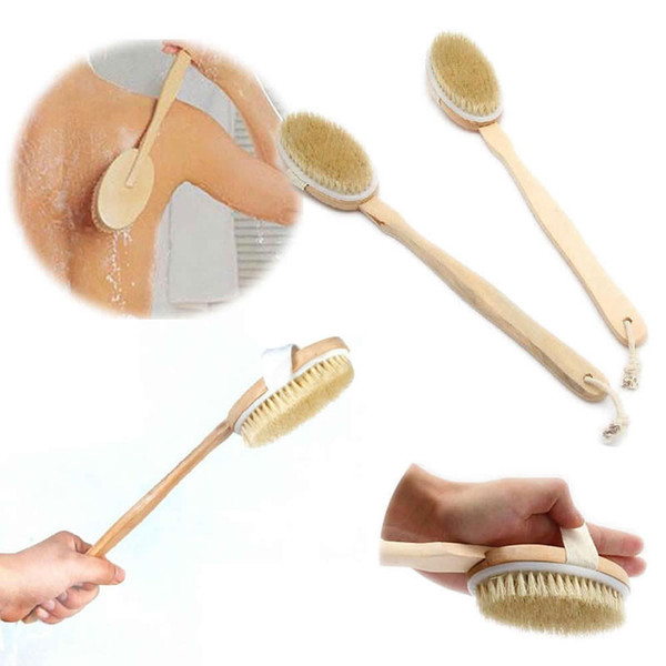 Natural Bristle Body Brush Wooden Massage Brush Long Handle Bath Body Scrubber Skin Cleaning Spa Shower Brush for Back