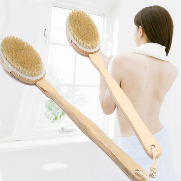 Bath Brush Long Wood Handle Reach Back Body Shower Bristle Scrubber Spa Bathroom