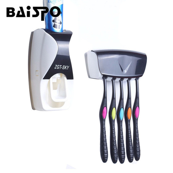 BAISPO Position Automatic Toothpaste Dispenser +Toothbrush Holder home Bathroom products Wall Mount Rack Bath set Free Shipping D19011701