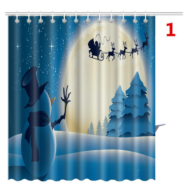 Father Christmas Shower Curtain Merry Christmas Sleepy Snowman Pattern Bathroom Shower Curtain Christmas Tree Bath Curtain 165*180cm