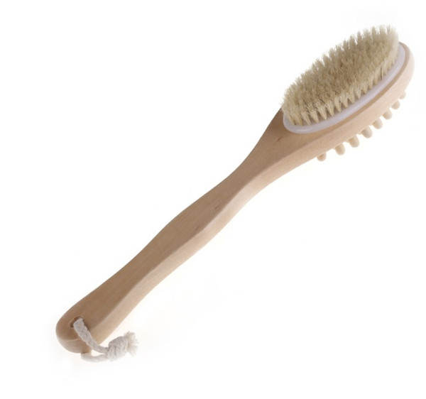 35cm 2-in-1 Sided Natural Bristles Scrubber Long Handle Wooden Spa Shower Brush Bath Body Massage Brushes