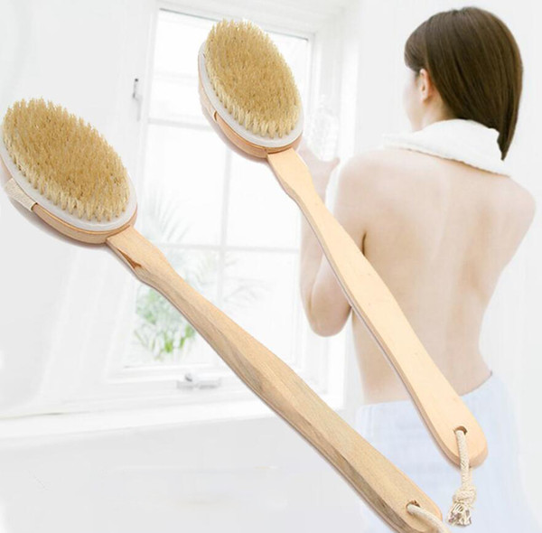 Wooden Bath Nature Bristle body Brush Long Handle Reach Back Body Shower Brush SPA Scrubber Bathroom