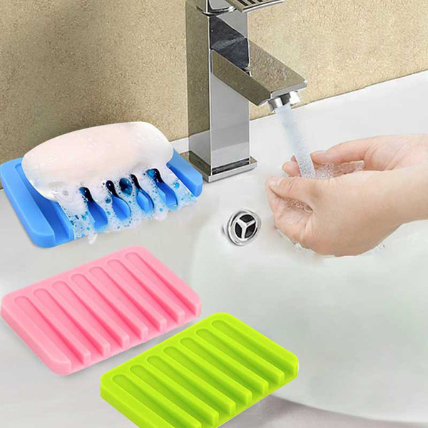 New Creative Bathroom Accessories Silicone Flexible Soap Dish Storage Soap Holder Plate Tray Drain Creative Bath Tools