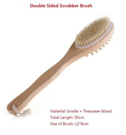 2-in-1 Body Brush Sided Natural Bristles Body Brush Scrubber Long Handle Wooden Spa Shower Brush Bath Massage Brushes