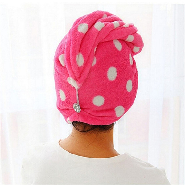 Lady Women Girls Hair Wrap Head Towel Quick Dry Bath Turbie Turban Twist Drying Cap Loop Button Hat Makeup Cosmetic Bathing Tool