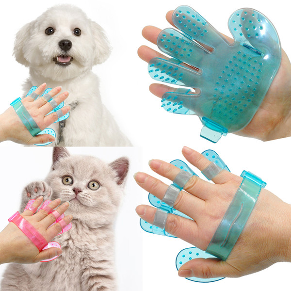 Pet Dog Cat Grooming Shower Bath Massage Brush Comb Hand Shaped Glove Comb Blue Pink