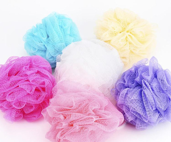 Wholesale-5PCS multi color bath balls body exfoliate puff sponge mesh shower balls bath puff bathroom body bath showe