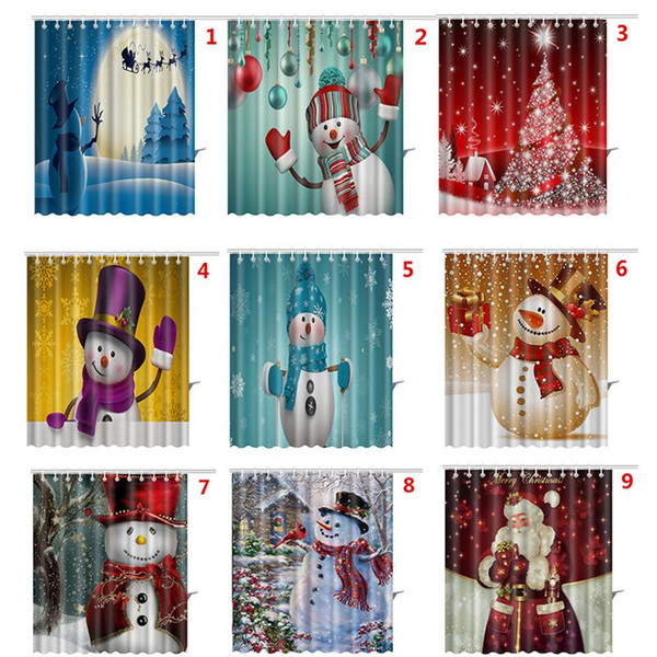 Merry Christmas Fashion Christmas Kids Waterproof Polyester Bathroom Shower Curtain Decor With Hooks 165*180cm