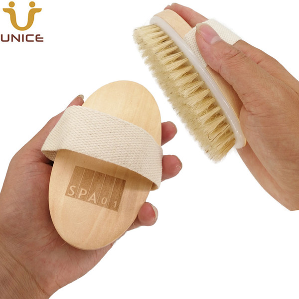 MOQ 50pcs OEM Boar Bristle Bath Brushes Body Brush Customized LOGO Wooden Handle Body Cleaning Brush for Shower Bath Tools Promotional Gift