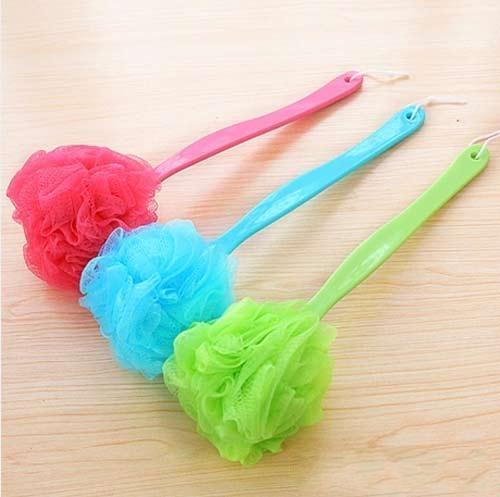 2018 HOT Clean Shower Bath Brush Sponges Scrubbers Spa Long Handle Body Mesh Bath Ball Brushes Back Shower Puff Bathroom