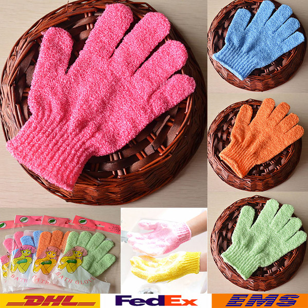 Free shipping Bathing Gloves Five Fingers Scrubber Exfoliating Massage Body Spong Bath Gloves Mitt SPA Foam Bath Glove Tools Gifts WX-G09