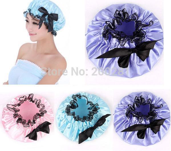 Women Waterproof Bowknot Bath Shower Cap Adjustable Shampoo Bath Shower Cap Lady Protect Household Accessories