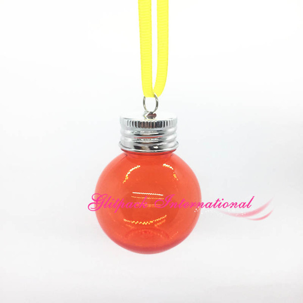 50pcs 50g 50ml Orange Mini Christmas ball bottle refill jars transparent christmas balls cosmetic PET bottles jar hook ring lid hanging