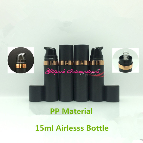 15ml Matte Frosted Black airless pump dispenser bottle airless cosmetic containers Gold rim neck empty 15ml airless pump bottle gold stamp