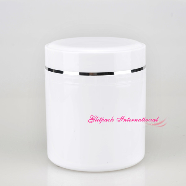 20pcs 500ml White PP Cosmetic Pot air tight jar 17.6oz scrub containers spoon wide mouth jars w/ silver rim lids 500g