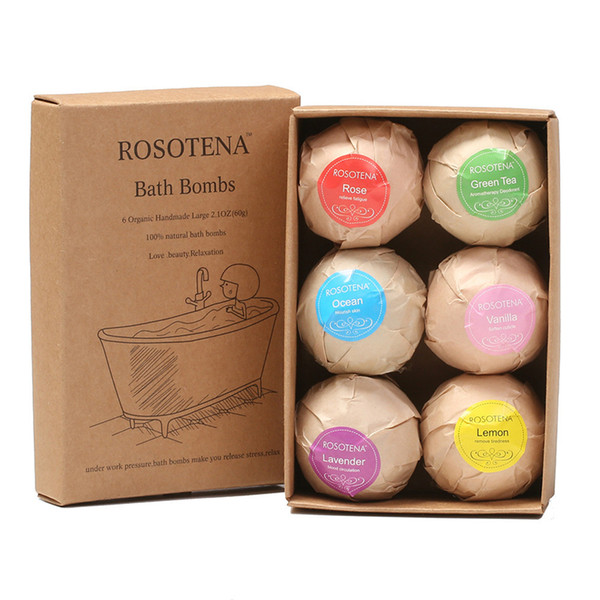 60g ROSOTENA Bath Bombs Bubble Bath Salts Ball Essential Oil Handmade SPA Stress Relief Exfoliating Lemon Lavender Rose Flavor Bath Tools
