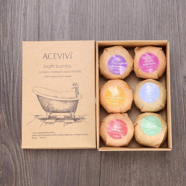 6pcs Organic Bath Bombs Bubble Bath Salts Ball Essential Oil Handmade SPA Stress Relief Exfoliating Mint Lavender Rose Flavor 3006032