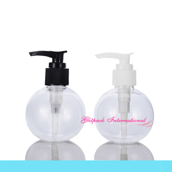 120g ball Clear Bottle 120ml empty Plastic refillable bottles w/ white pump globe shape 4oz soap dispenser shower gel packaging