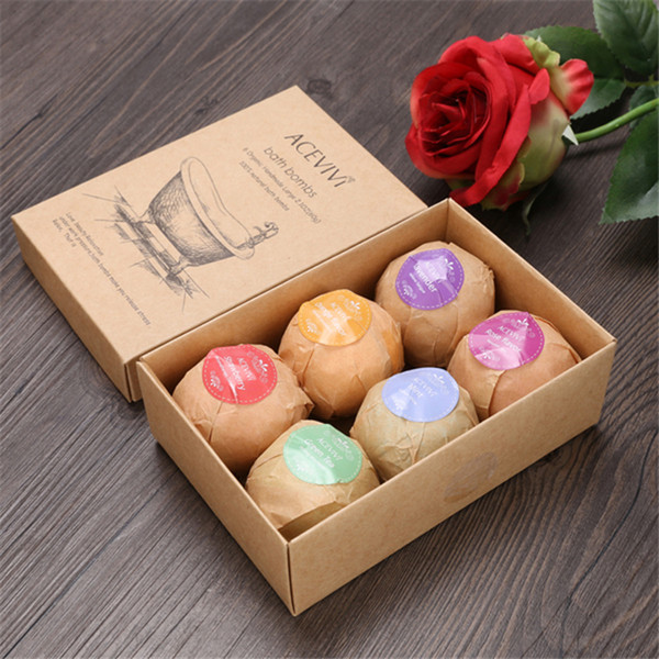 6pcs Organic Bath Bombs Bubble Bath Salts Ball Essential Oil Handmade SPA Stress Relief Exfoliating Mint Lavender Rose Flavor