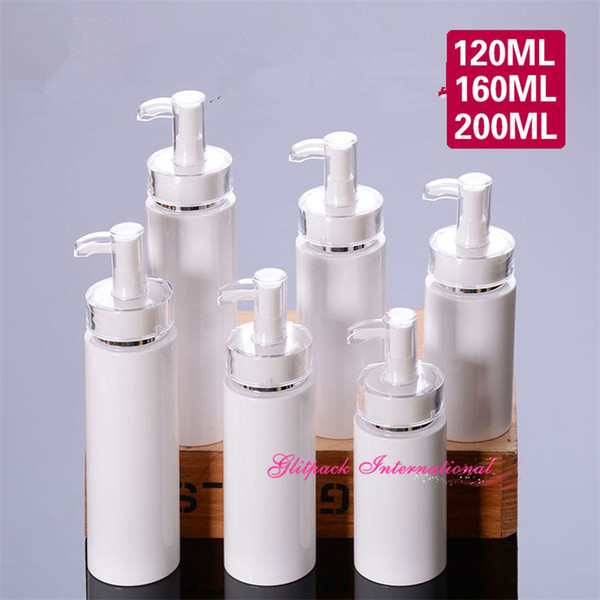 120ml 160ml 200ml cosmetic sprayer bottle luxury PET spray bottles w/ Acrylic lotion pump White PET cylinder silver High-end containers