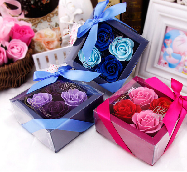 4pcs Rose Soap Romantic Rose Soap Flower With Gift Box pack For Valentine Day Giftsfor Wedding Gift or birthday Gifts