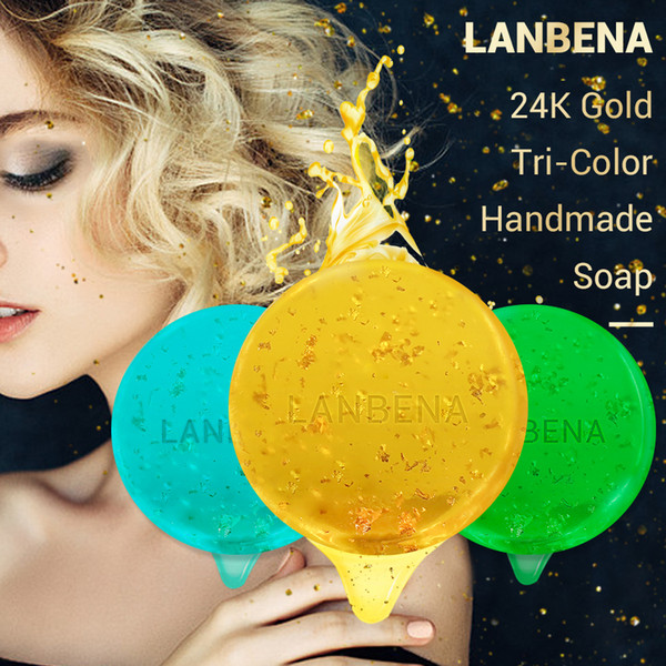 LANBENA 24K Gold Handmade Soap Hyaluronic Acid+Seaweed+Tea Tree Facial Cleansing Moisturizing Face Care