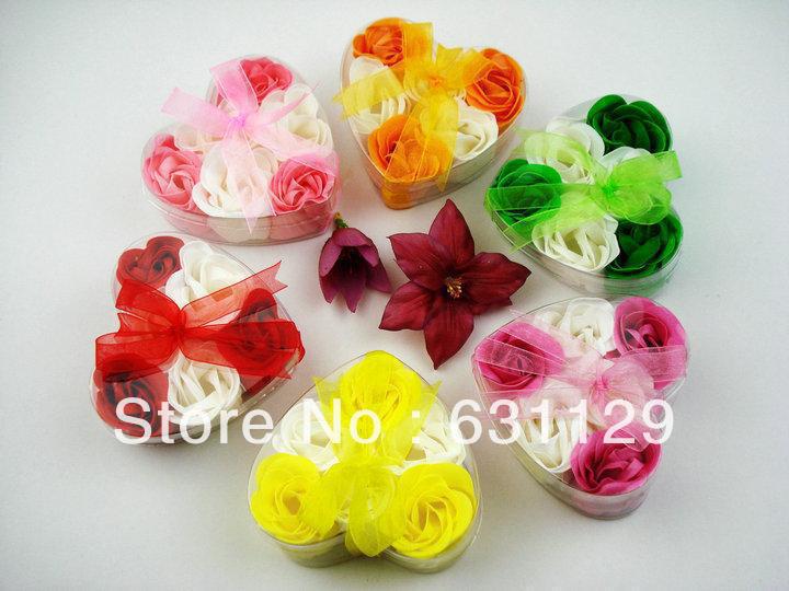 Wholesale-gift washing cleaning bath rose Flower paper petals soap gift organtic wedding favor mulit color 6pc/set bowknot free shipping