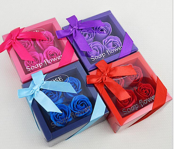 4Pcs/Set Rose Soap Flower Romantic Wedding Party Gift Handmade Petals Decor christmas Toys simulation rose Soap flower