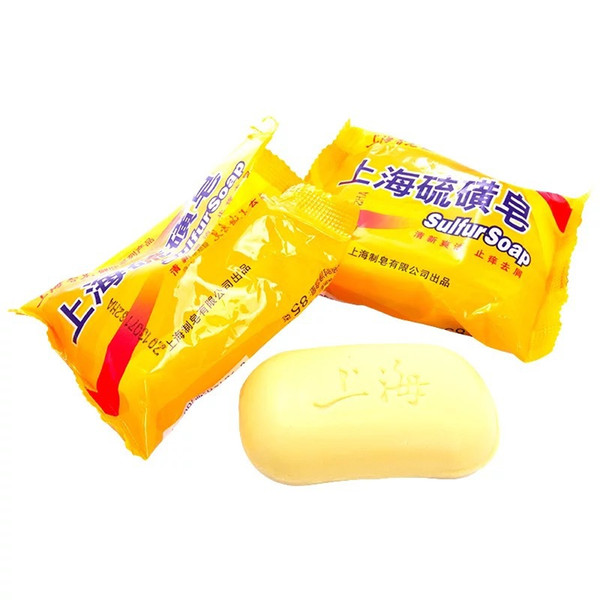 85g Shanghai Sulfur Soap 4 Skin Conditions Acne Psoriasis Seborrhea Eczema Anti Fungus Perfume Butter Bubble Bath Healthy Soaps 0608006