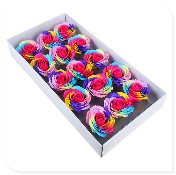 Free Shipping 15pcs/box Rainbow Color Rose Soap Natual Handmade Soap Colorful Flower Soap Good Quality