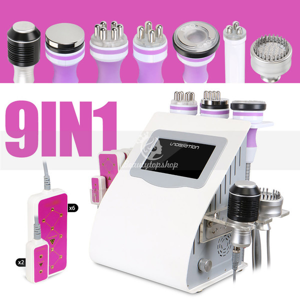 Salon spa use 9 in 1 unoisetion cavitation slimming vacuum rf lipo laser bio photon facial care machine